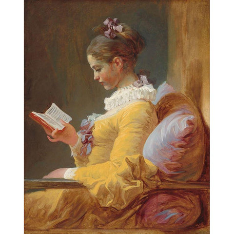 A Young Girl Reading Black Modern Wood Framed Art Print with Double Matting by Fragonard, Jean-Honore