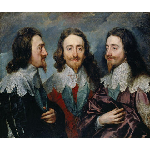 Charles I in Three Positions Black Modern Wood Framed Art Print with Double Matting by van Dyck, Anthony