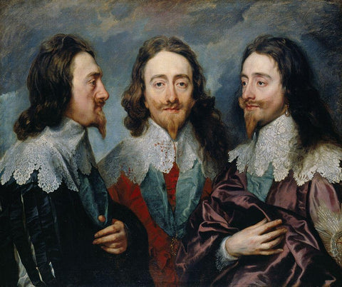 Charles I in Three Positions Black Ornate Wood Framed Art Print with Double Matting by van Dyck, Anthony