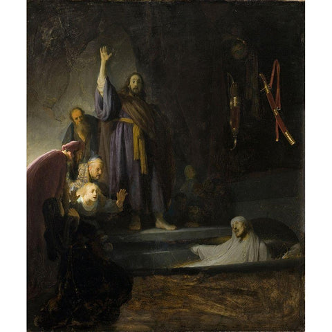 The Raising of Lazarus White Modern Wood Framed Art Print by Rembrandt