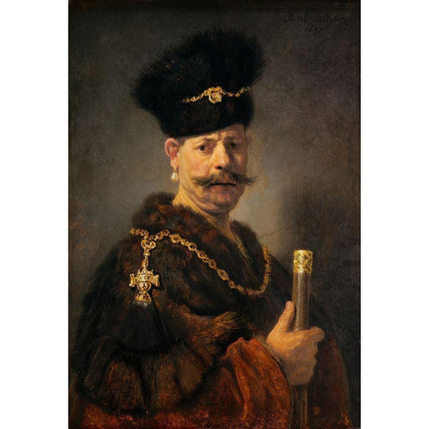 A Polish Nobleman Black Modern Wood Framed Art Print with Double Matting by Rembrandt