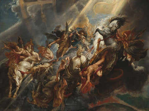 The Fall of Phaeton Black Ornate Wood Framed Art Print with Double Matting by Rubens, Peter Paul