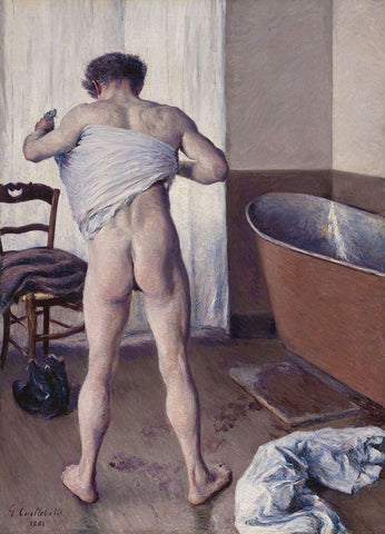 Homme au bain White Modern Wood Framed Art Print with Double Matting by Caillebotte, Gustave