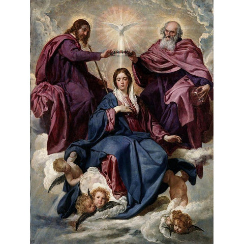 Coronation of the Virgin Gold Ornate Wood Framed Art Print with Double Matting by Valazquez, Diego