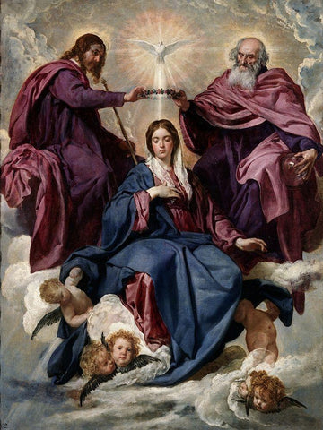 Coronation of the Virgin White Modern Wood Framed Art Print with Double Matting by Valazquez, Diego