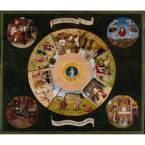 The Seven Deadly Sins and the Four Last Things White Modern Wood Framed Art Print by Bosch, Hieronymus