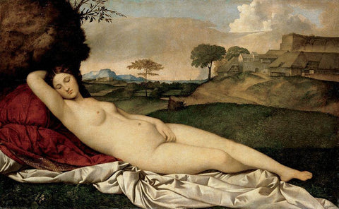 Sleeping Venus White Modern Wood Framed Art Print with Double Matting by Titian