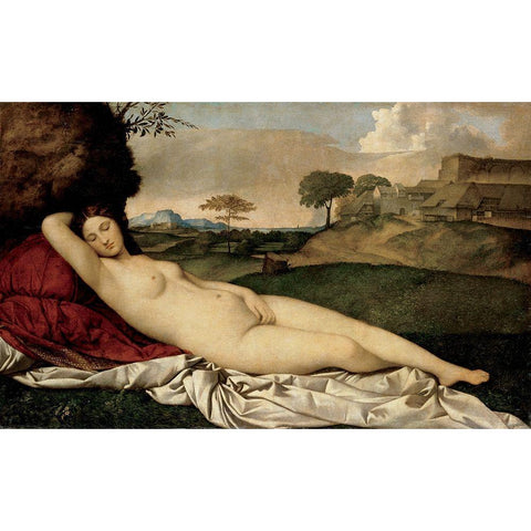 Sleeping Venus Gold Ornate Wood Framed Art Print with Double Matting by Titian