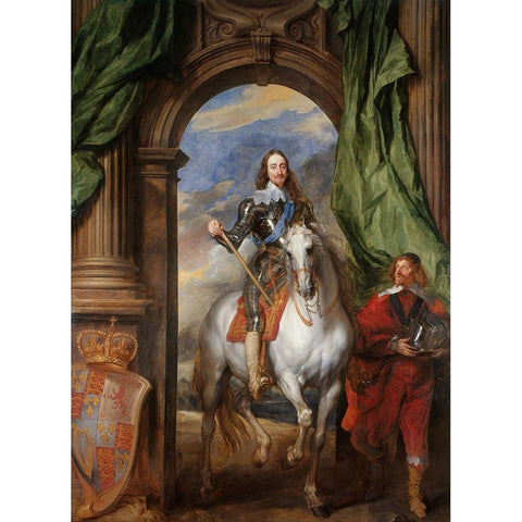 Charles I with M. de St Antoine Gold Ornate Wood Framed Art Print with Double Matting by van Dyck, Anthony