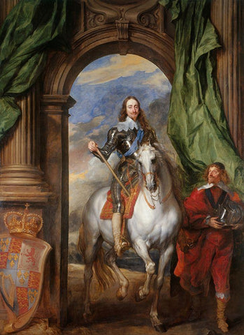 Charles I with M. de St Antoine White Modern Wood Framed Art Print with Double Matting by van Dyck, Anthony