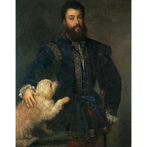 Portrait of Federico II Gonzaga Black Modern Wood Framed Art Print with Double Matting by Titian