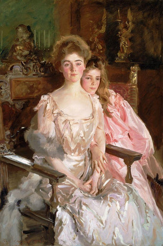 Mrs. Fiske Warren Gretchen Osgood and Her Daughter Rachel White Modern Wood Framed Art Print with Double Matting by Sargent, John Singer