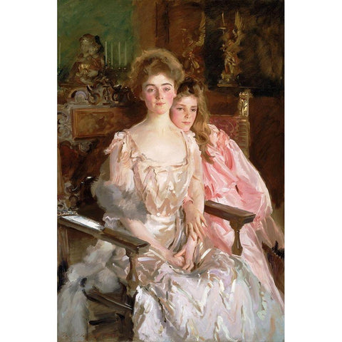 Mrs. Fiske Warren Gretchen Osgood and Her Daughter Rachel Black Modern Wood Framed Art Print with Double Matting by Sargent, John Singer