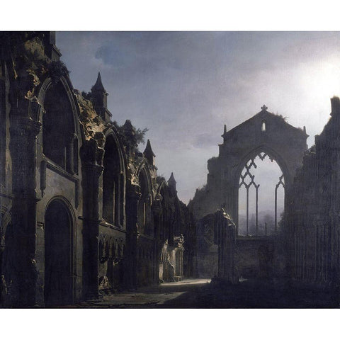 The Ruins of Holyrood Chapel Black Modern Wood Framed Art Print with Double Matting by Daguerre, Louis