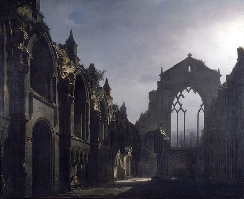 The Ruins of Holyrood Chapel Black Ornate Wood Framed Art Print with Double Matting by Daguerre, Louis