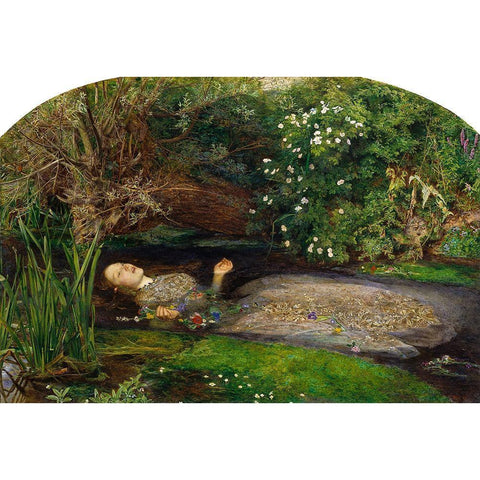 Ophelia Gold Ornate Wood Framed Art Print with Double Matting by Millais, John Everett