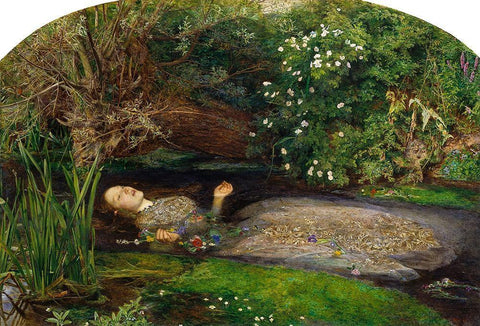 Ophelia Black Ornate Wood Framed Art Print with Double Matting by Millais, John Everett