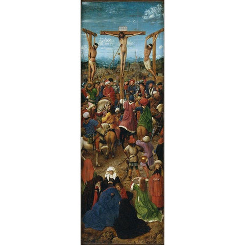 Crucifixion and Last Judgement diptych, left panel White Modern Wood Framed Art Print by van Eyck, Jan