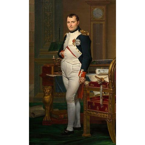 The Emperor Napoleon in His Study at the Tuileries Black Modern Wood Framed Art Print with Double Matting by David, Jacques-Louis