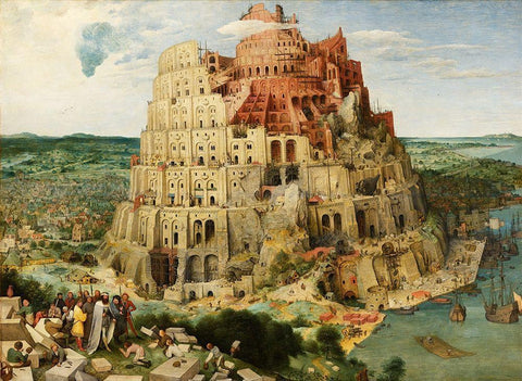 The Tower of Babel White Modern Wood Framed Art Print with Double Matting by Bruegel the Elder, Pieter