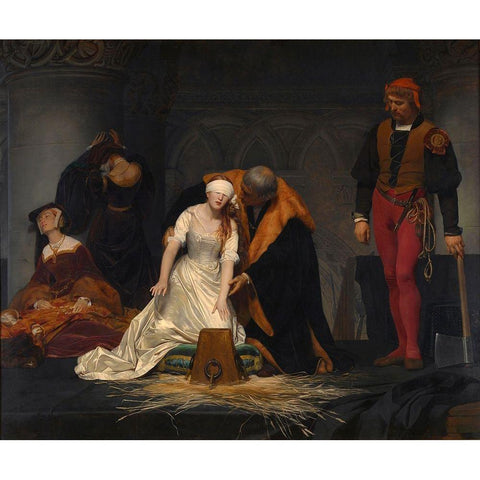 The Execution of Lady Jane Grey Black Modern Wood Framed Art Print with Double Matting by Delaroche, Paul