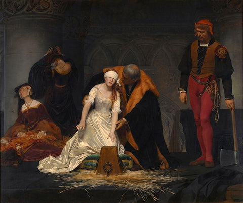 The Execution of Lady Jane Grey Black Ornate Wood Framed Art Print with Double Matting by Delaroche, Paul