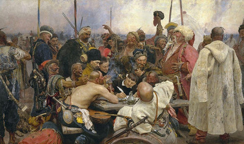 Reply of the Zaporozhian Cossacks White Modern Wood Framed Art Print with Double Matting by Repin, Ilya