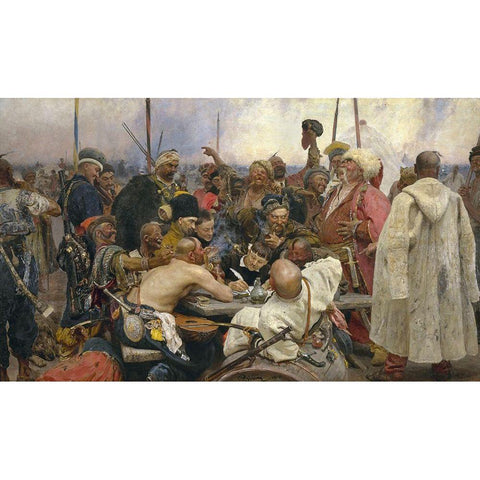 Reply of the Zaporozhian Cossacks Black Modern Wood Framed Art Print with Double Matting by Repin, Ilya