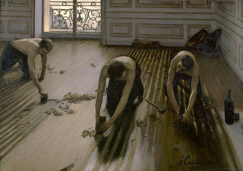 Les raboteurs de parquet Black Ornate Wood Framed Art Print with Double Matting by Caillebotte, Gustave