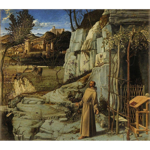 St. Francis in Ecstasy Gold Ornate Wood Framed Art Print with Double Matting by Bellini, Giovanni