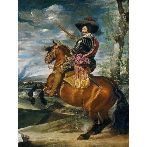 Equestrian Portrait of the Count-Duke of Olivares Black Modern Wood Framed Art Print with Double Matting by Valazquez, Diego