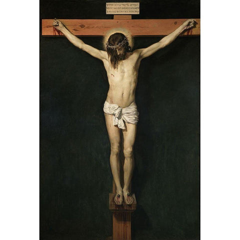 Christ Crucified Gold Ornate Wood Framed Art Print with Double Matting by Valazquez, Diego