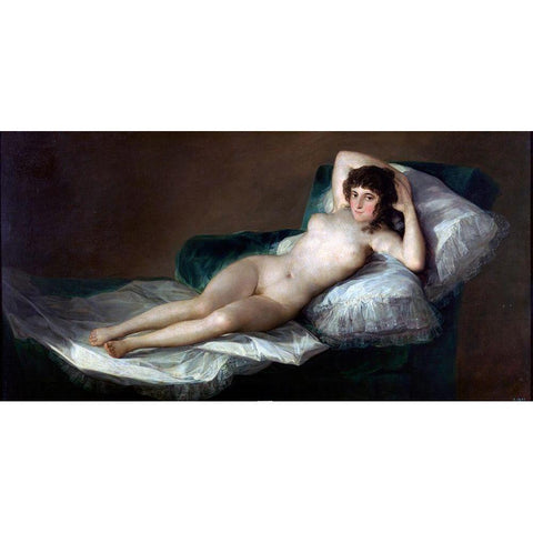 La Maja desnuda Black Modern Wood Framed Art Print with Double Matting by Goya, Francisco