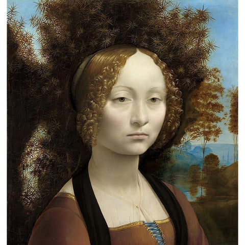 Ginevra de Benci Gold Ornate Wood Framed Art Print with Double Matting by da Vinci, Leonardo