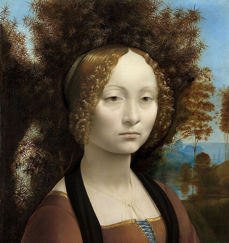 Ginevra de Benci White Modern Wood Framed Art Print with Double Matting by da Vinci, Leonardo