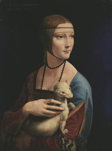 Lady with an Ermine White Modern Wood Framed Art Print with Double Matting by da Vinci, Leonardo