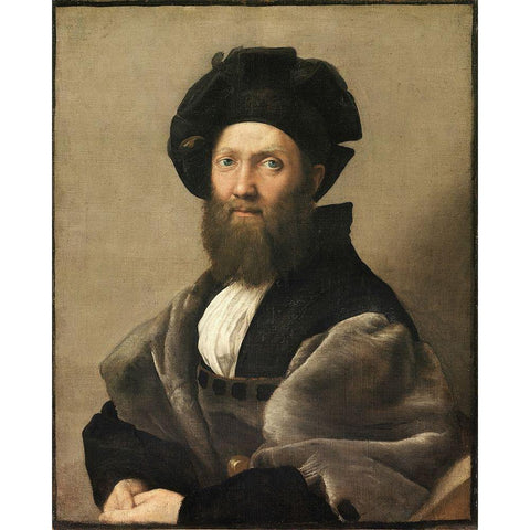 Portrait of Baldassare Castiglione Gold Ornate Wood Framed Art Print with Double Matting by Raphael