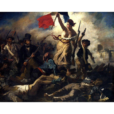 Liberty Leading the People Black Modern Wood Framed Art Print with Double Matting by Delacroix, Eugene