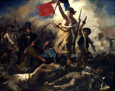 Liberty Leading the People White Modern Wood Framed Art Print with Double Matting by Delacroix, Eugene