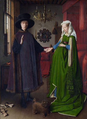 Arnolfini Portrait White Modern Wood Framed Art Print with Double Matting by van Eyck, Jan