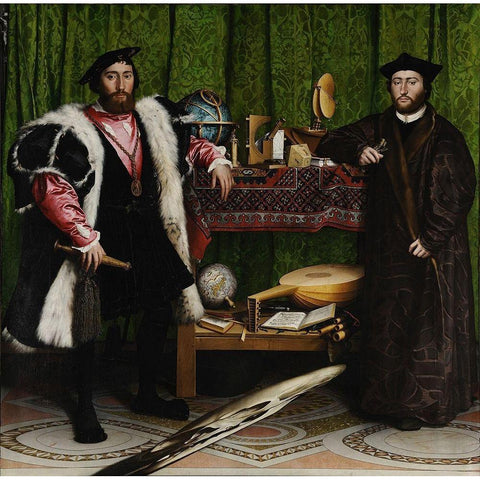 The Ambassadors Black Modern Wood Framed Art Print with Double Matting by Holbein the Younger, Hans