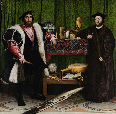 The Ambassadors Black Ornate Wood Framed Art Print with Double Matting by Holbein the Younger, Hans