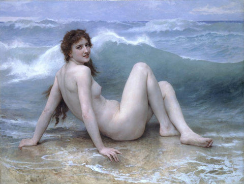 The WaveÂ atÂ Nude White Modern Wood Framed Art Print with Double Matting by Bouguereau, William-Adolphe