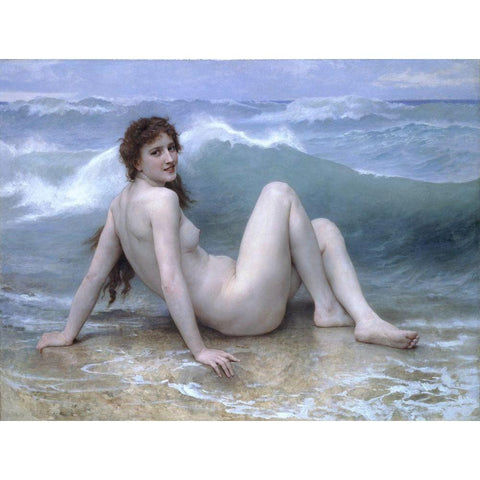 The WaveÂ atÂ Nude White Modern Wood Framed Art Print by Bouguereau, William-Adolphe