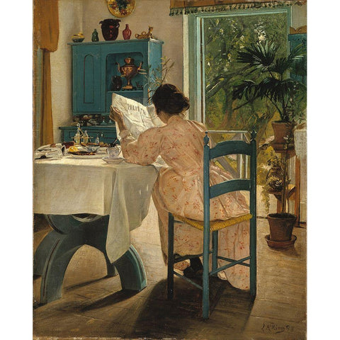 At Breakfast White Modern Wood Framed Art Print by Ring, L. A.