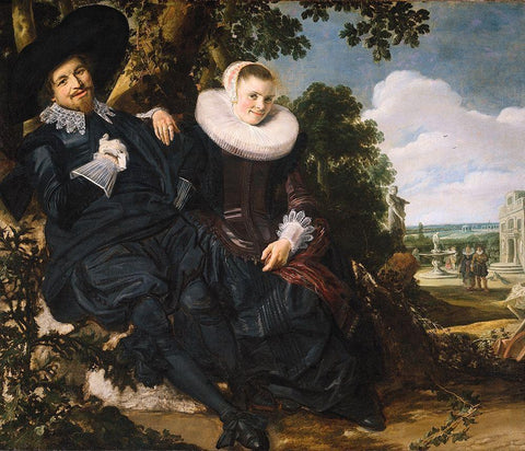 Marriage Portrait of Isaac Massa and Beatrix van der Laen White Modern Wood Framed Art Print with Double Matting by Hals, Frans