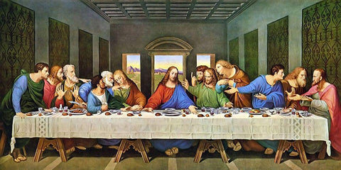 The Last Supper Original White Modern Wood Framed Art Print with Double Matting by da Vinci, Leonardo