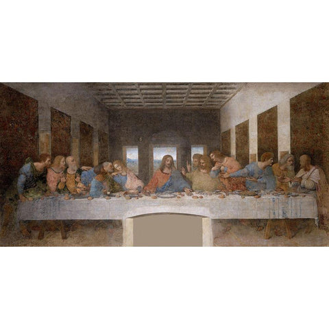 The Last Supper Restored Black Modern Wood Framed Art Print with Double Matting by da Vinci, Leonardo