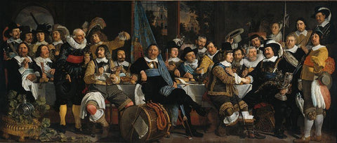 Banquet of the Amsterdam Civic Guard in Celebration of the Peace of MunsterÂ  Black Ornate Wood Framed Art Print with Double Matting by van der Helst, Bartholomeus