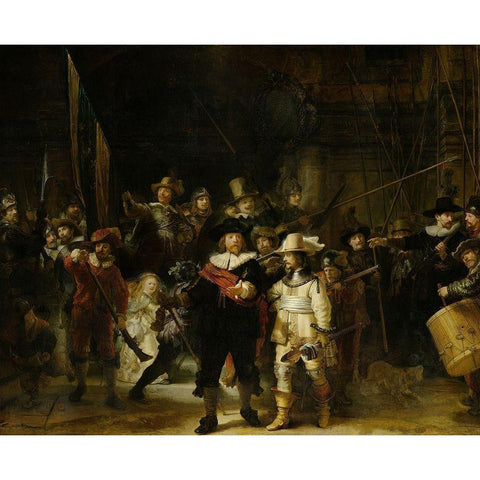 The Night Watch White Modern Wood Framed Art Print by Rembrandt